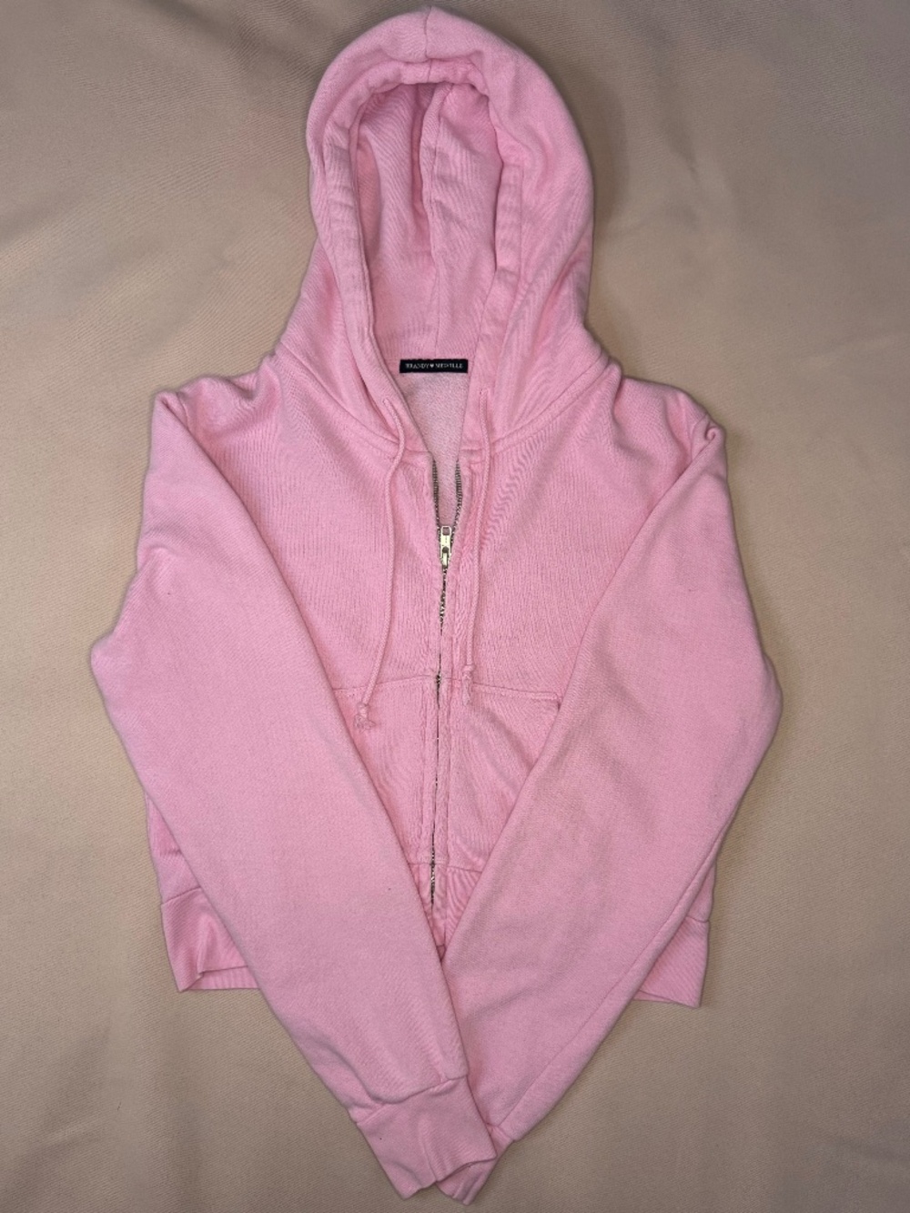 Brandy Melville - Pink Cropped Christy Zip-Up Hoodie